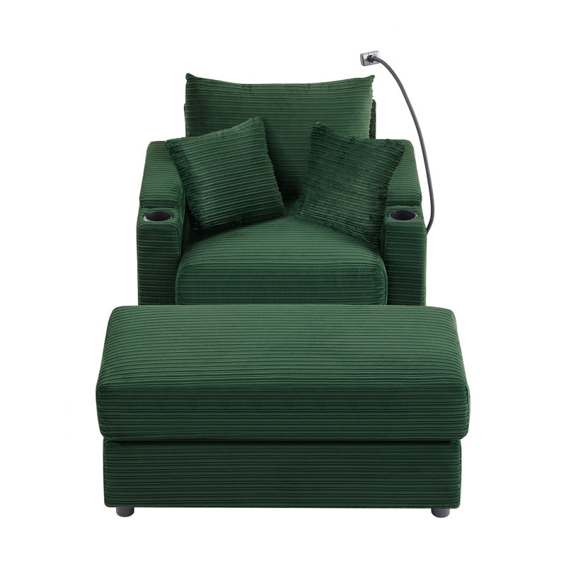 Modern Style Single Sofa Sofa Couch With Storage Space, A Movable Ottoman, Two USB Ports, Two Cup Holders, A Phone Holder For Living Room