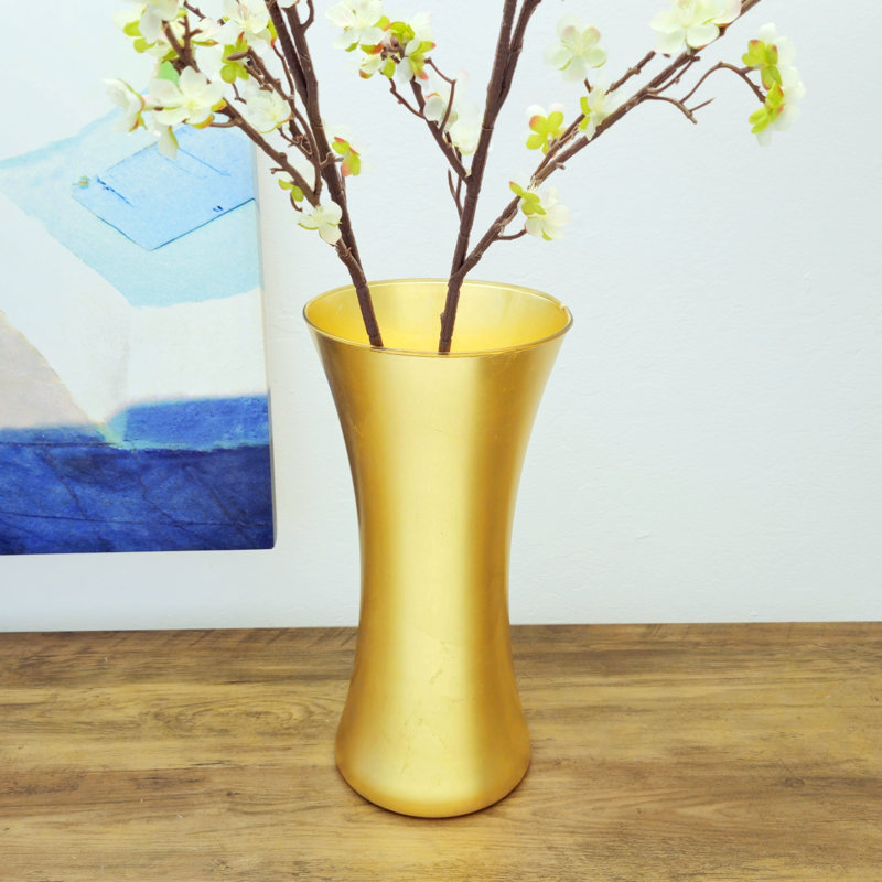 Vase en verre doré massif, Doré, Hauteur totale - 14,75 po