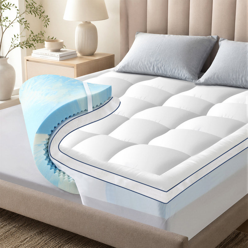 Surmatelas en mousse viscoélastique double couche 4 "avec viscose dérivé du bambou 2" mousse viscoélastique gélifiée rafraîchissante 2 "pour soulager les maux de dos