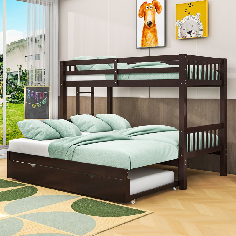 Bellos Kids Twin Over Twin Bunk Bed with Trundle, Espresso
