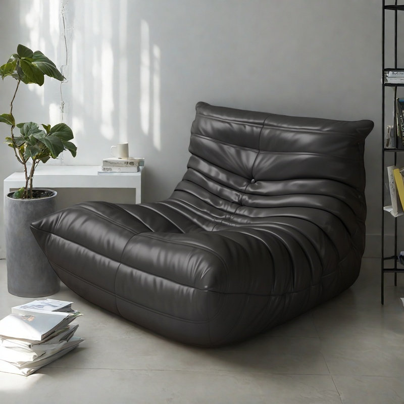 Canapé rétro paresseux chenille, Similicuir noir