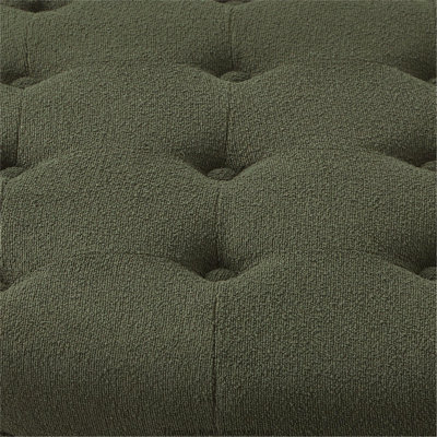 Round Boucle Storage Ottoman with Reversible Lid, Hidden Compartment Footstool with Wooden Legs, Dual-Purpose Seat and Side Table, Dark Green
