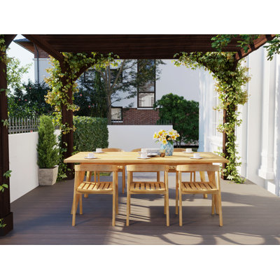 Lechair 7-Piece Rectangular Teak Outdoor Dining Set with Barrel Back Armchairs