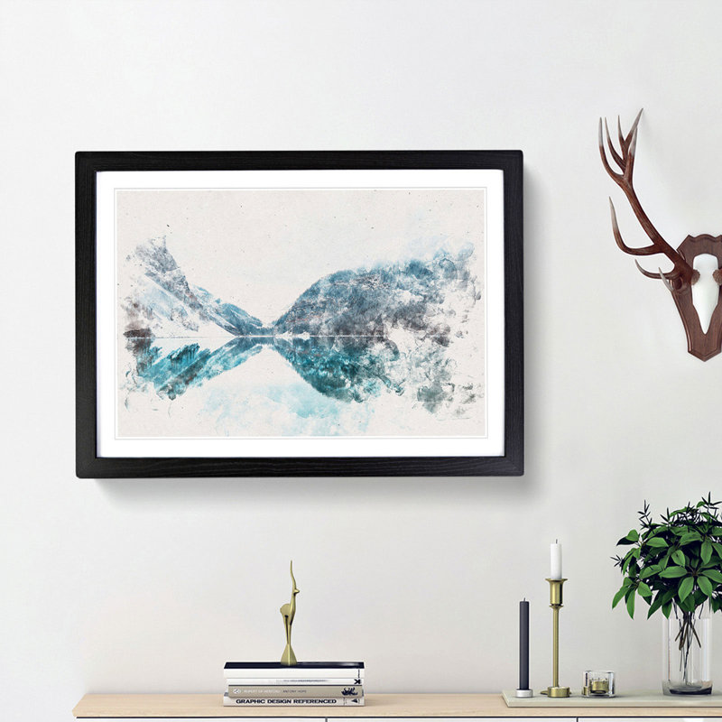 Mountain Range Reflection - Framed Print, 62cm H x 87cm W x 2cm D, Black Framed