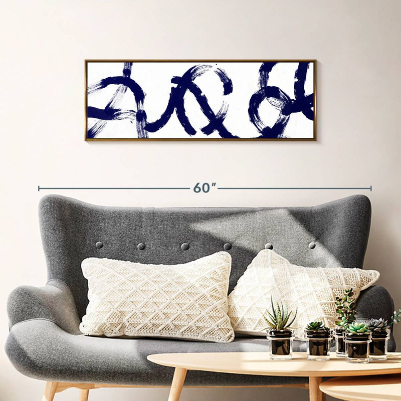 Coups d'un bleu profond, Cadre flottant doré, 37" X 13"