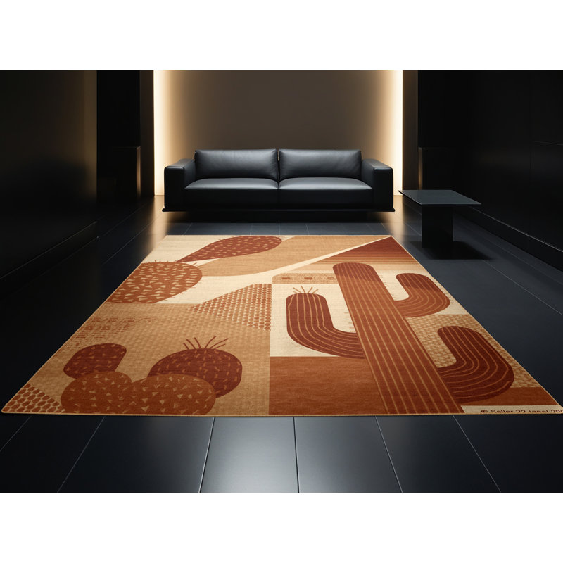 Tapis moelleux moelleux à motif géométrique d'inspiration mondiale Calvin Prickly Pear - reliure brun clair, 8 x 10
