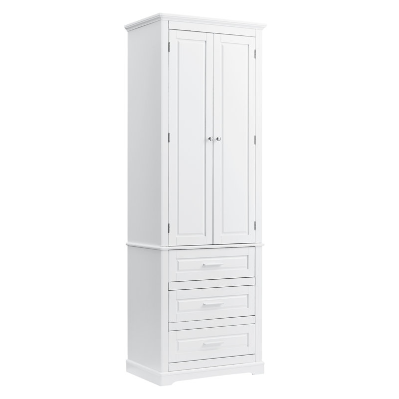 70" White Freestanding Storage Cabinet With 3 Drawers For Bathroom/office