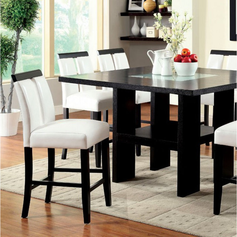 Ensemble de salle à manger à hauteur de comptoir Chenut, 9 pièces : table, 8 chaises, Noir, White/Black