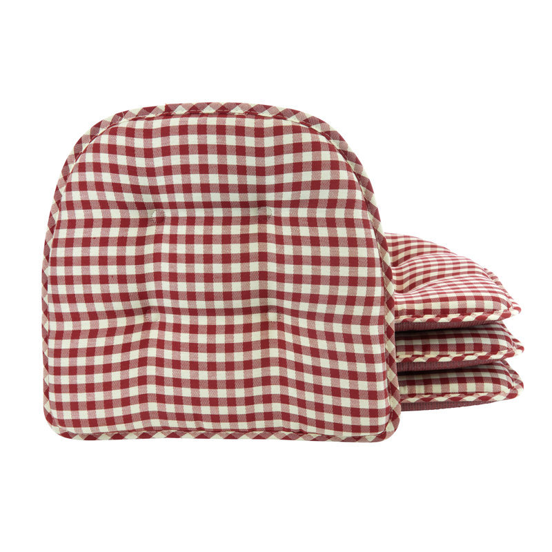 Non-Slip Gingham Dining Room And Kitchen Seat Cushions, 16 X 15 X 2 Inches, Red