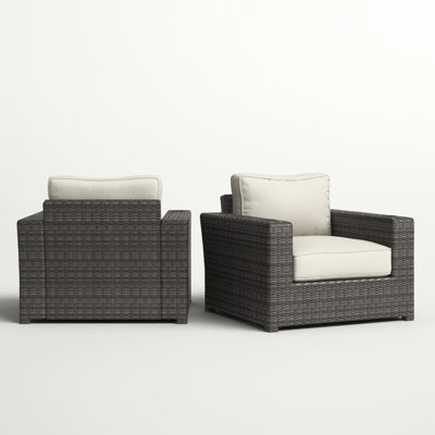 Outdoor Armchairs   Of 2  With Cushions, Powder - Coated Frame, Clean Design, Removable Covers, Good For Deck And Poolside Fully Assembled 2, Handwoven , Flat Arms, Weather & Suitable Garden