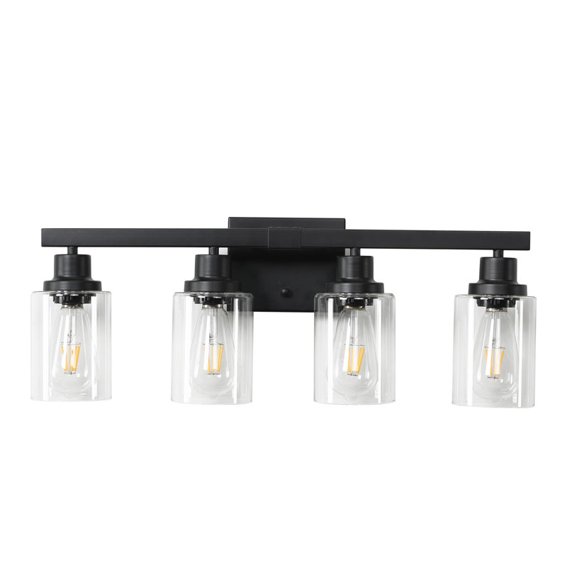 Modern Bathroom Vanity Light Fixtures, Black, 4 Lights, 9.1" H x 24.2" W x 5.7" D