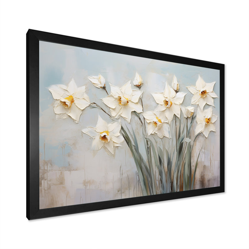 Minimalisme - jonquilles blanches, H 16 po x l 32 po x P 1 po, Cadre simple noir