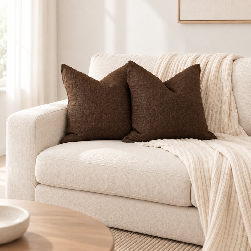 Housse de coussin en coton et lin tissée à la main, couleur chocolat, Carré 20 po
