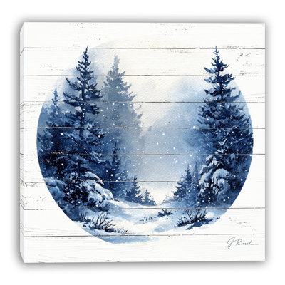 Snowy Circle Forest Path Wrapped Canvas Wall Art