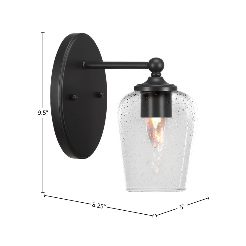 Applique murale Aitkens avec verre à bulles transparent de 6 po, Noir mat, 9.5" H x 8.25" W x 5" D, En forme de larme