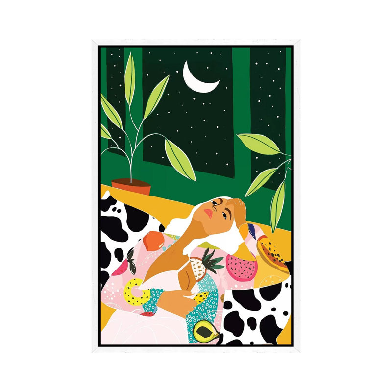 Moon Lover - Painting on Canvas, 101.6cm H x 66.04cm W x 3.81cm D, White Framed