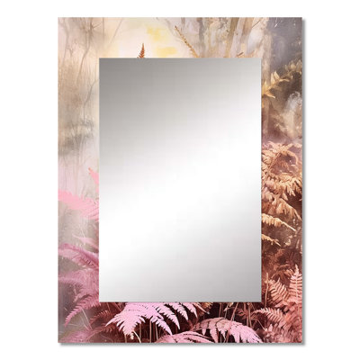 Pink Brown Fern Fonds - Floral Wall Mirror, Pink Decorative Mirror, Printed Metal Art