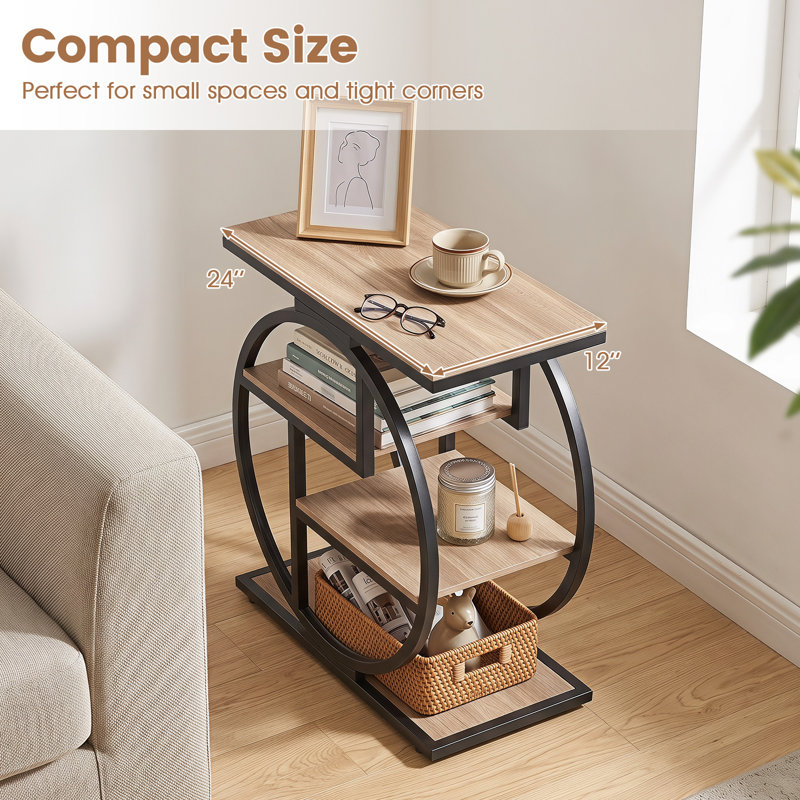 Table d'appoint industrielle (1 pièce) avec structure géométrique en métal, couleur naturelle et noire, idéale pour la chambre ou l'entrée.