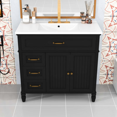 2 Drawers Bathroom Vanity with Ceramic Sink and Storage Cabinet