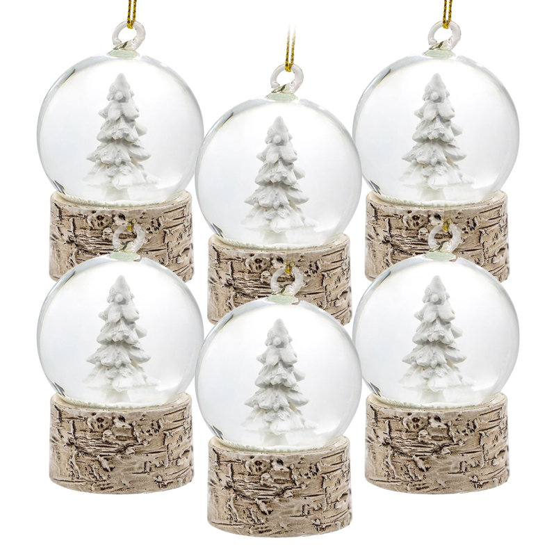 Set of 6 Brown Resin Glass Snow Globe Ornaments