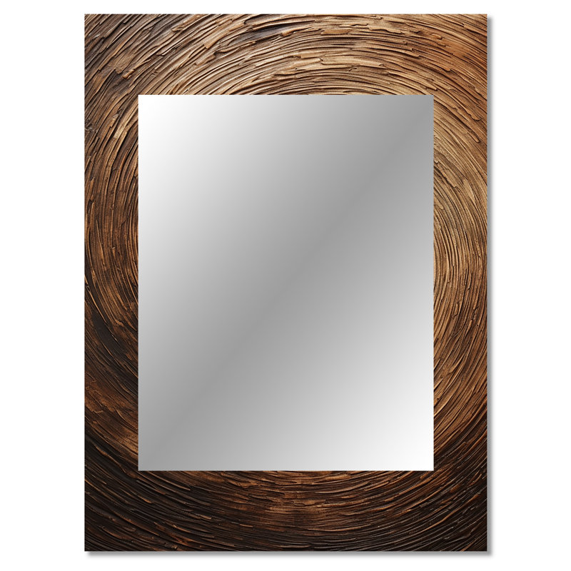 «Brown Calm Current Spiral I», miroir mural décoratif à spirales abstraites, miroir brun, impression sur métal, 40 po x 30 po