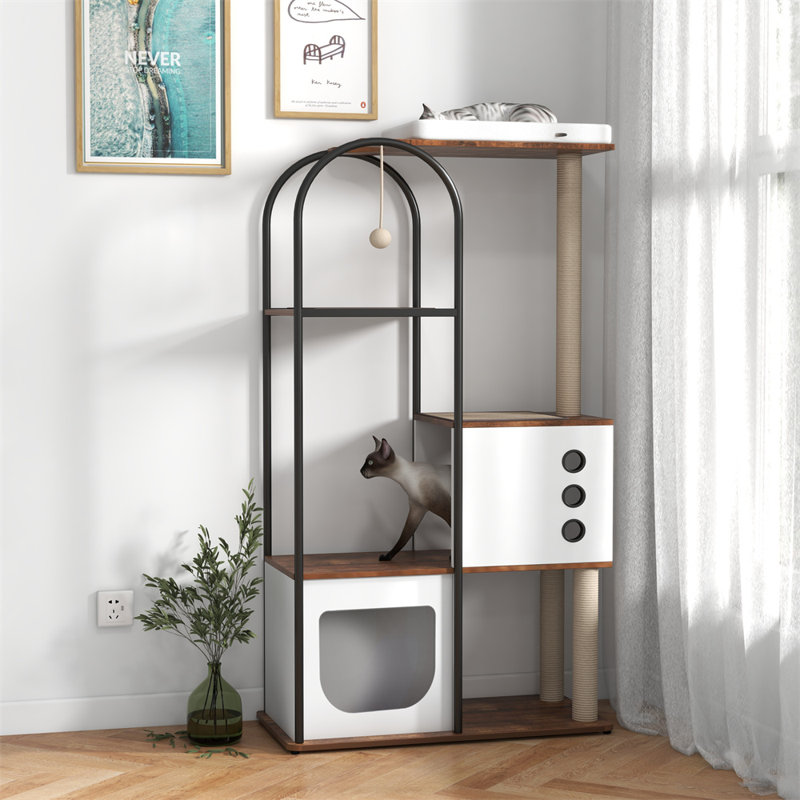 Tour pour arbre à chat pour chat d'intérieur, maison pour tour de chat avec poteau à griffes, condo pour arbre à chat avec patins à gratter, mobilier pour chat avec lit de repos