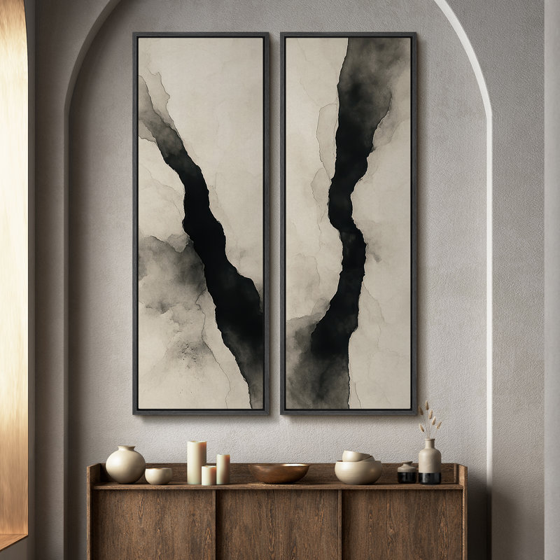 «Vintage Landscape Wall Art», ensemble de 2 toiles encadrées 20 x 60 pouces, Noir