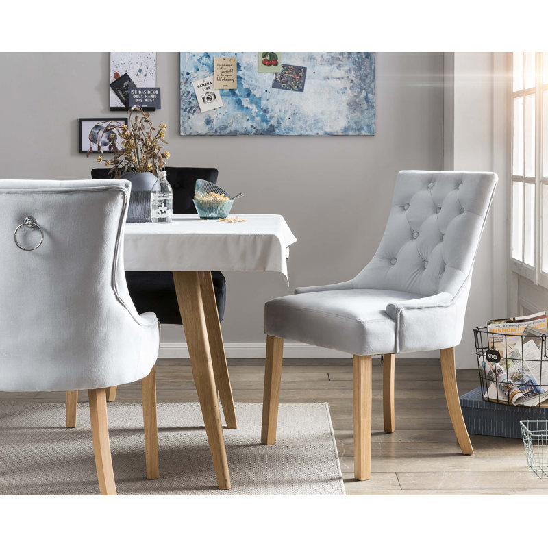 Avia 52cm H Velvet Upholstered Dining Chair, Light Grey