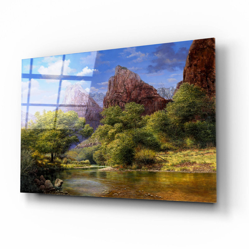 Art mural en verre rouge «Zion» par Bill Makinson, H 12 po x l 16 po x P 0,13 po