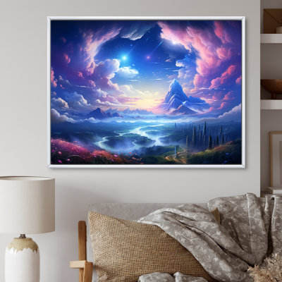 «River In Pink Blue Clouds And Paradise Mountains», reproduction sur toile