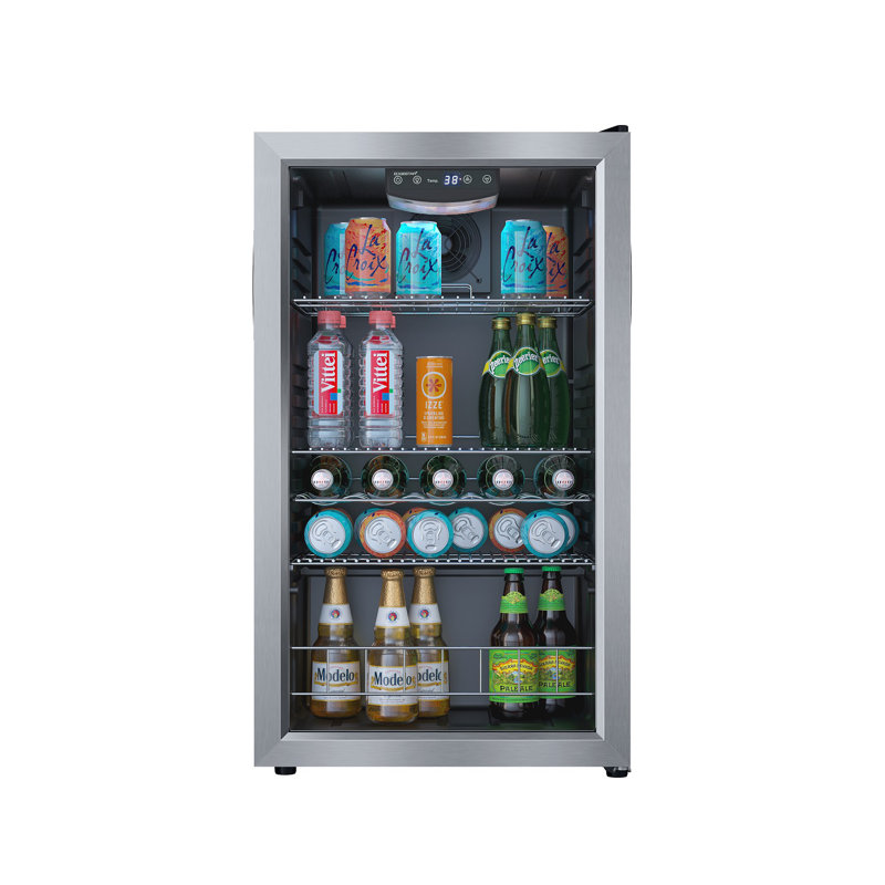 Stainless Steel 105-Can Beverage Cooler with Reversible Glass Door