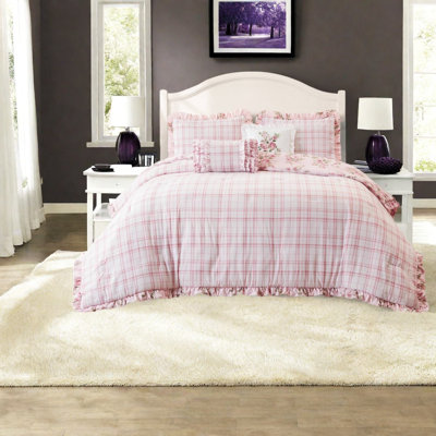 -Piece King Bedding Sets, Pink Microfiber Floral Comforter Set for Bedroom