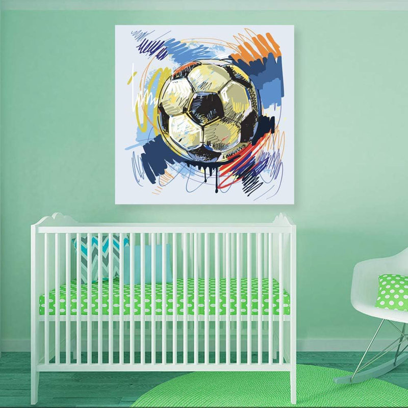 Multicolore, caricature de football multicolore, reproduction d'art sur toile carrée pour chambre d'enfant
