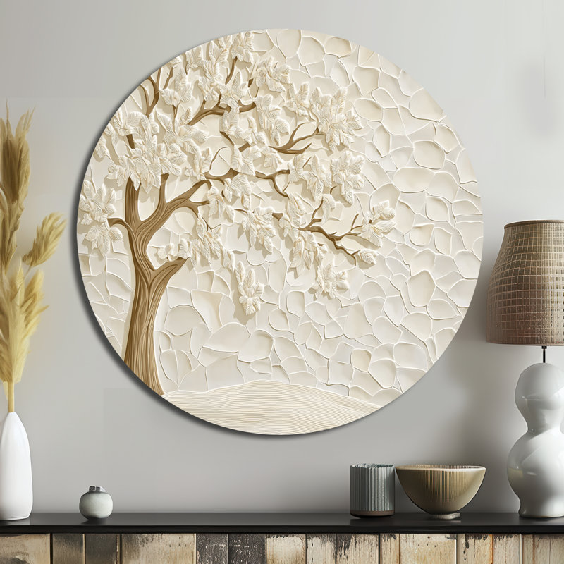 «Beige Winter Tree Wind», art mural éclectique moderne grand, art mural en métal blanc, H 16 po x l 16 po