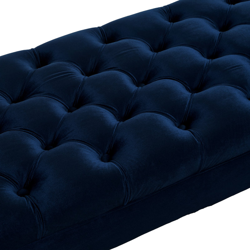 Upholstered Armchair - Velvet In Navy For Bedroom Entryway Bench Solid Wood Construction And Hallway Seat, Navy