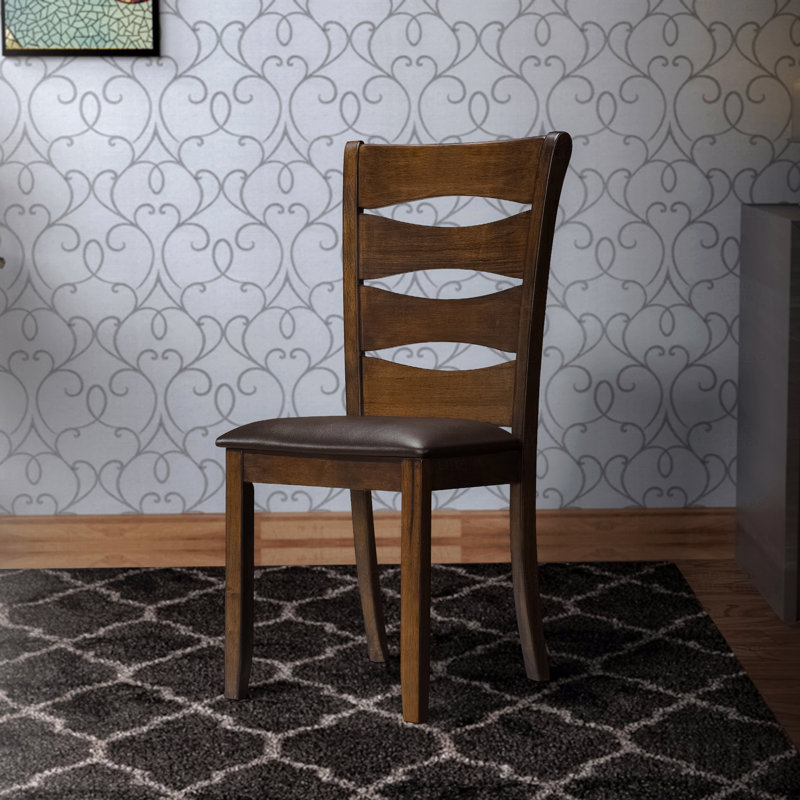 Chaise d'appoint à dossier échelle transitionnelle avec siège rembourré en cuir, ensemble de 2, brun