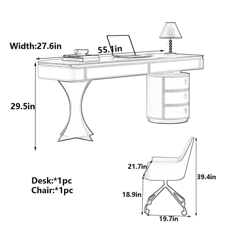 Modern Vintage Walnut Desk, 29.5" H x 55.1" W x 27.6" D