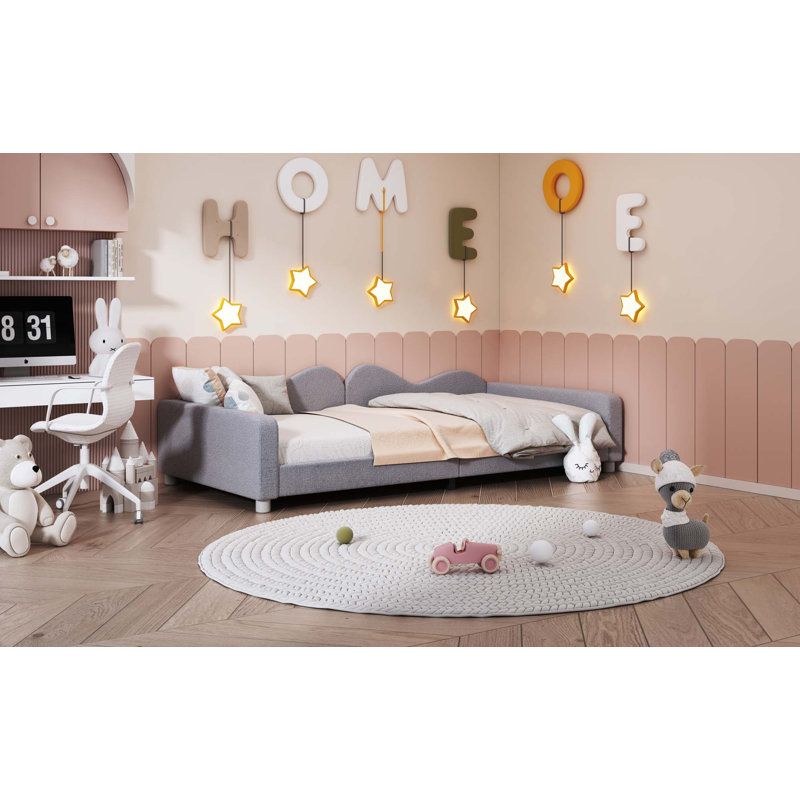 Lit de jour rembourré, canapé-lit en tissu sherpa avec dossier en forme de nuage, aucun sommier nécessaire, Lit simple, Gris