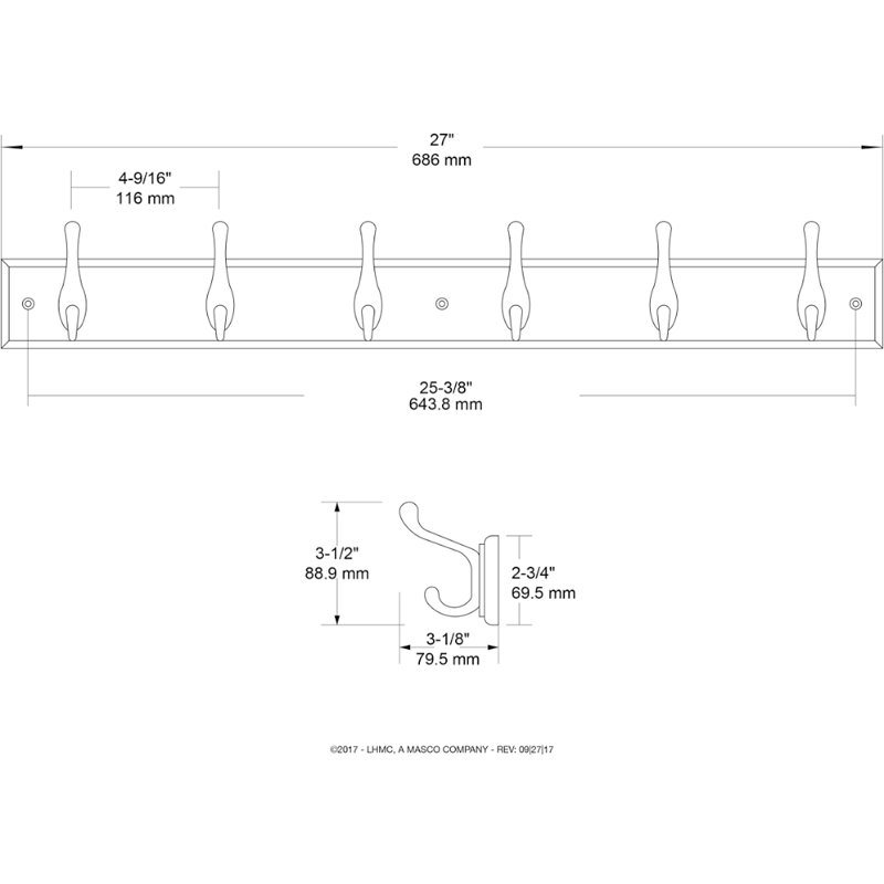 East Clevedon 12 - Hook Wall Mounted Coat Rack