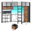 Lit mezzanine double avec bureau en forme de L et 5 tiroirs - Lit mezzanine peu encombrant avec lumières DEL, station de charge, tablettes, tringle à vêtements pour bureau personnel, chambre de dortoir, noir-708450787