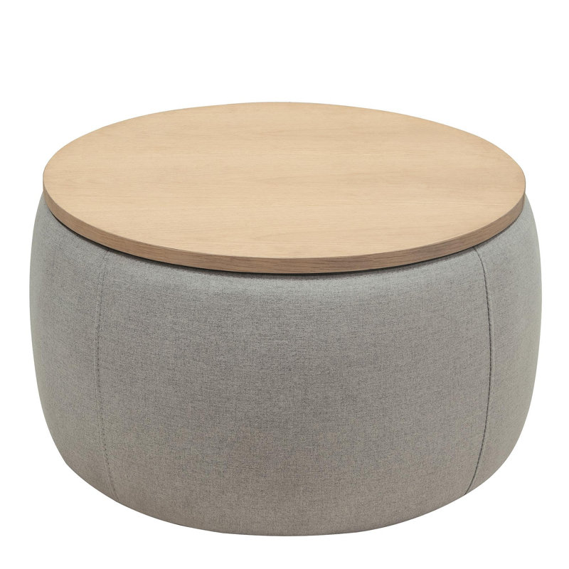 Round Storage Ottoman, 2 In 1 Function, Work As End Table And Ottoman,  Grey (25.5"X25.5"X14.5"), Light Gray