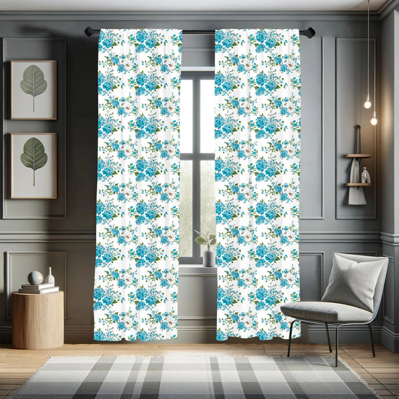 Panneau coulissant floral semi-diaphane avec passe-tringle, 28 po x 95 po