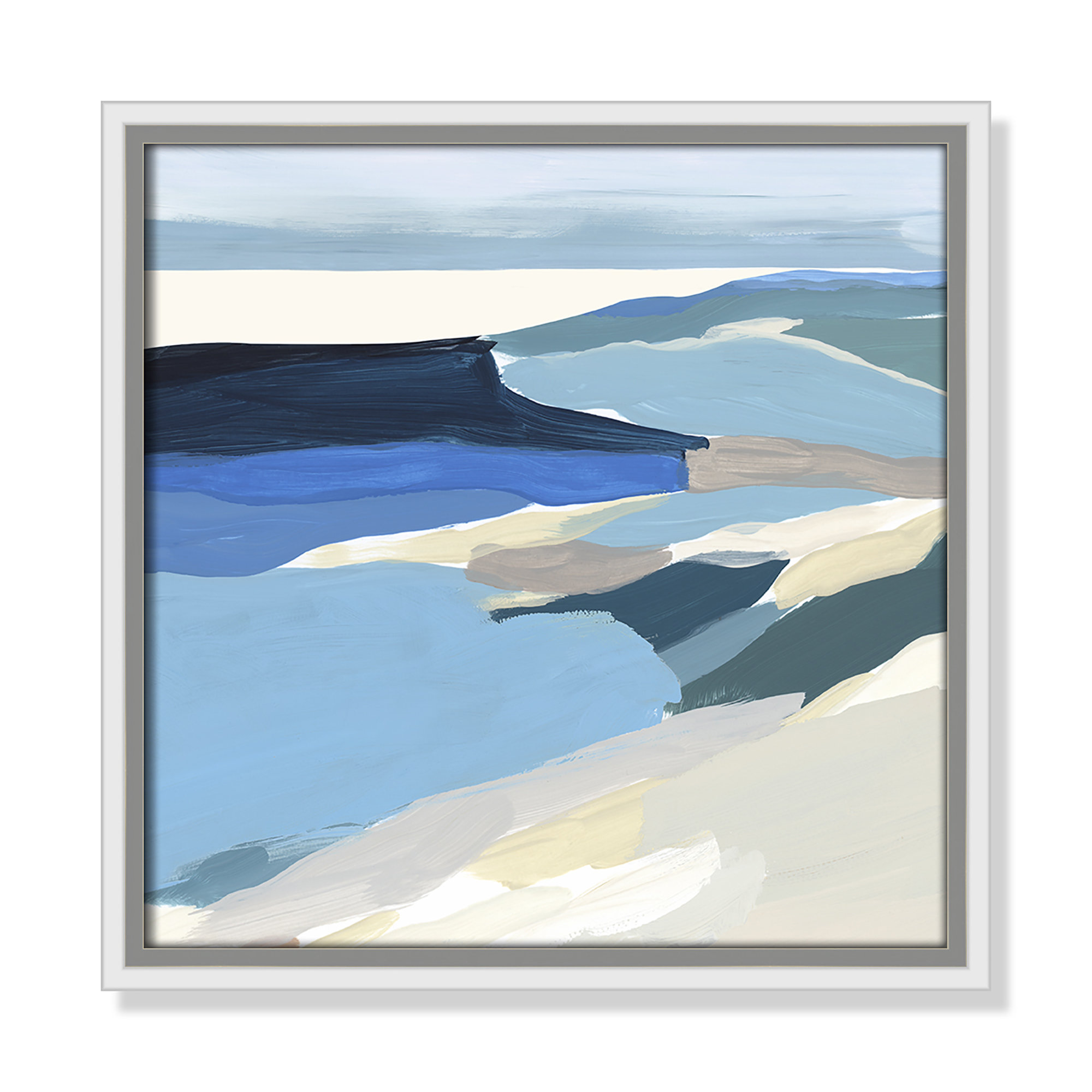 Graham Lake II - Painting Print, 13.5" H x 13.5" W x 2" D, White Framed Canvas