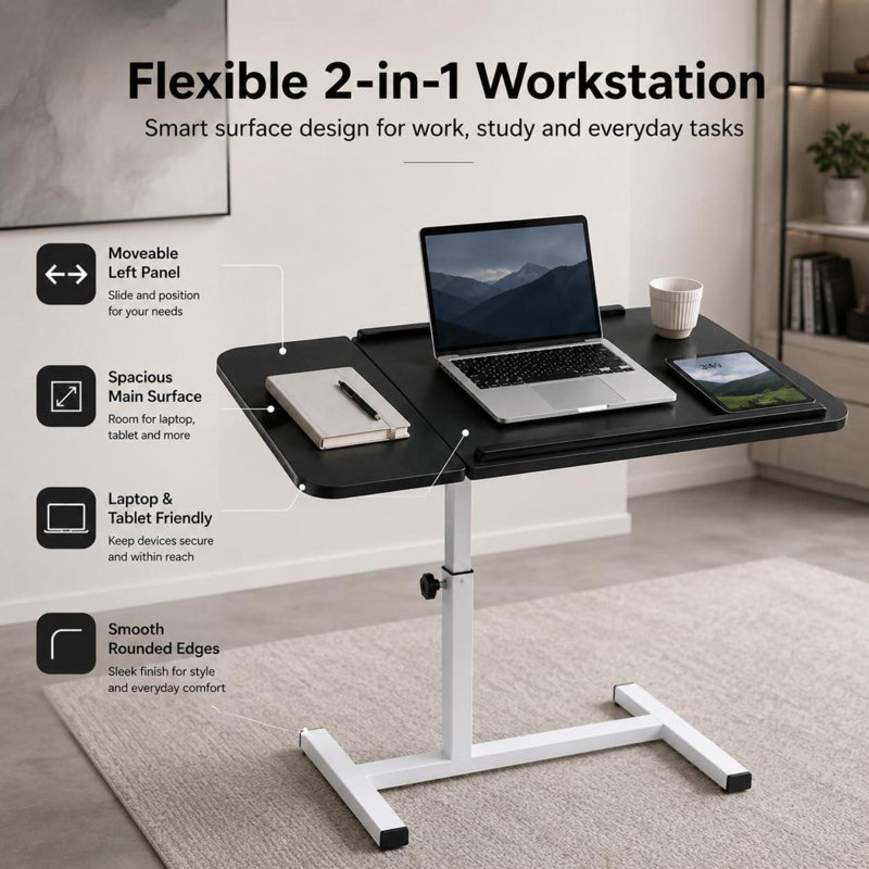 Adjustable Height Iron Computer Desk, Black/White