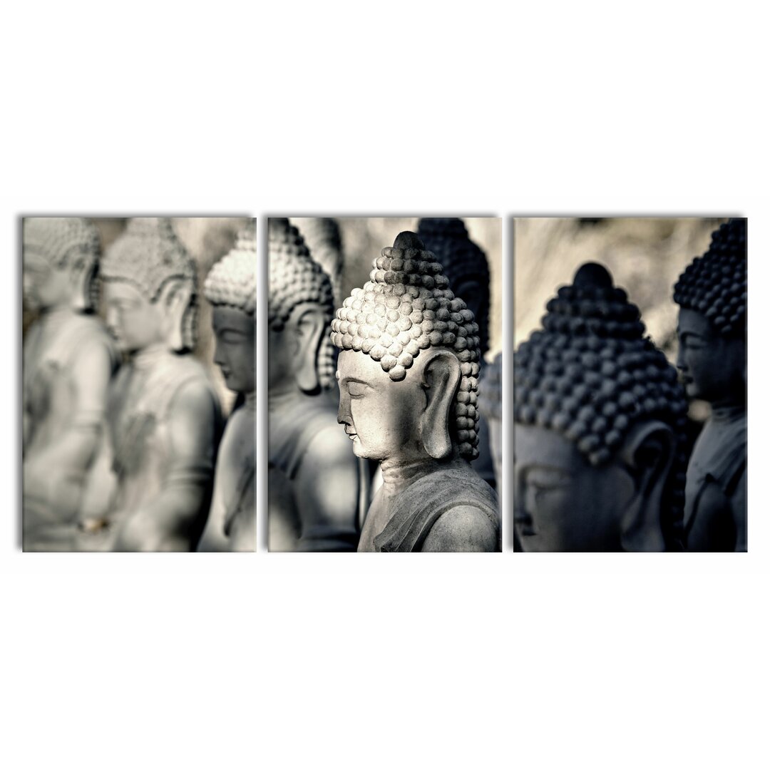 3-tlg. Leinwandbilder-Set Buddha Statues in a Row