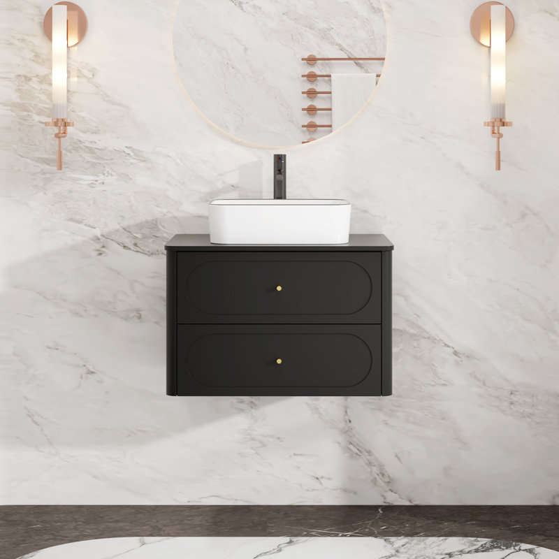 Meuble-lavabo mural simple 30 po avec lavabo vasque, robinet, Noir, 30"
