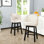 Tabouret de bar contemporain beige de 2 personnes avec pivot à 360 degrés, boutons et pieds en bois d'hévéa pour tabourets de salon