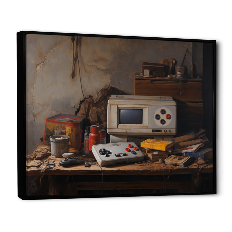 «Retro Video Game Retro Remembrance I», reproduction d'art sur toile, H 34 po x l 44 po x P 1,5 po, Cadre flottant noir