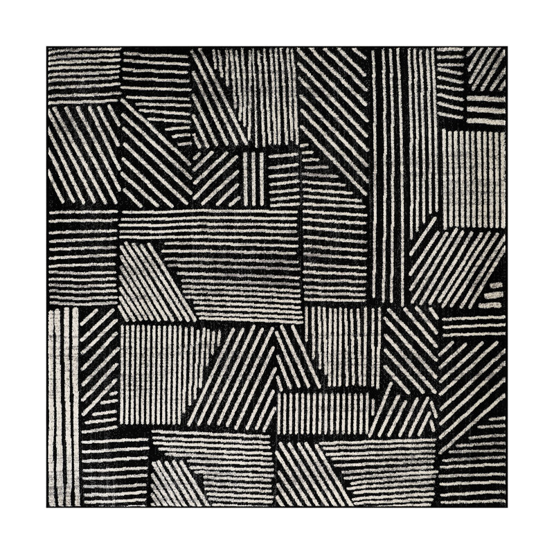 Tapis géométrique noir / ivoire Rambo, Carré 6 pi 7 po, Black