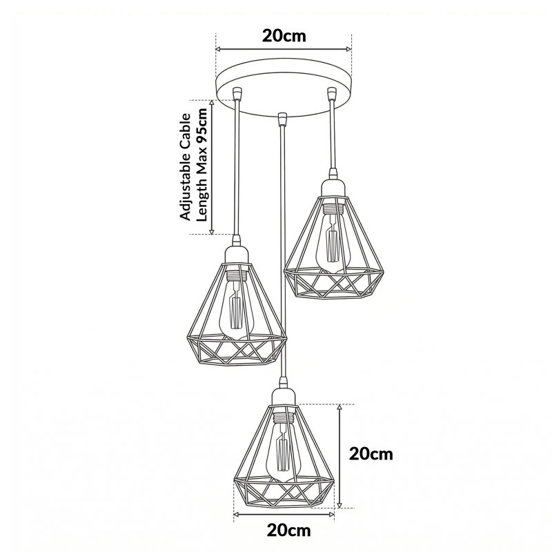 3 - Light Black Cluster Pendant, No